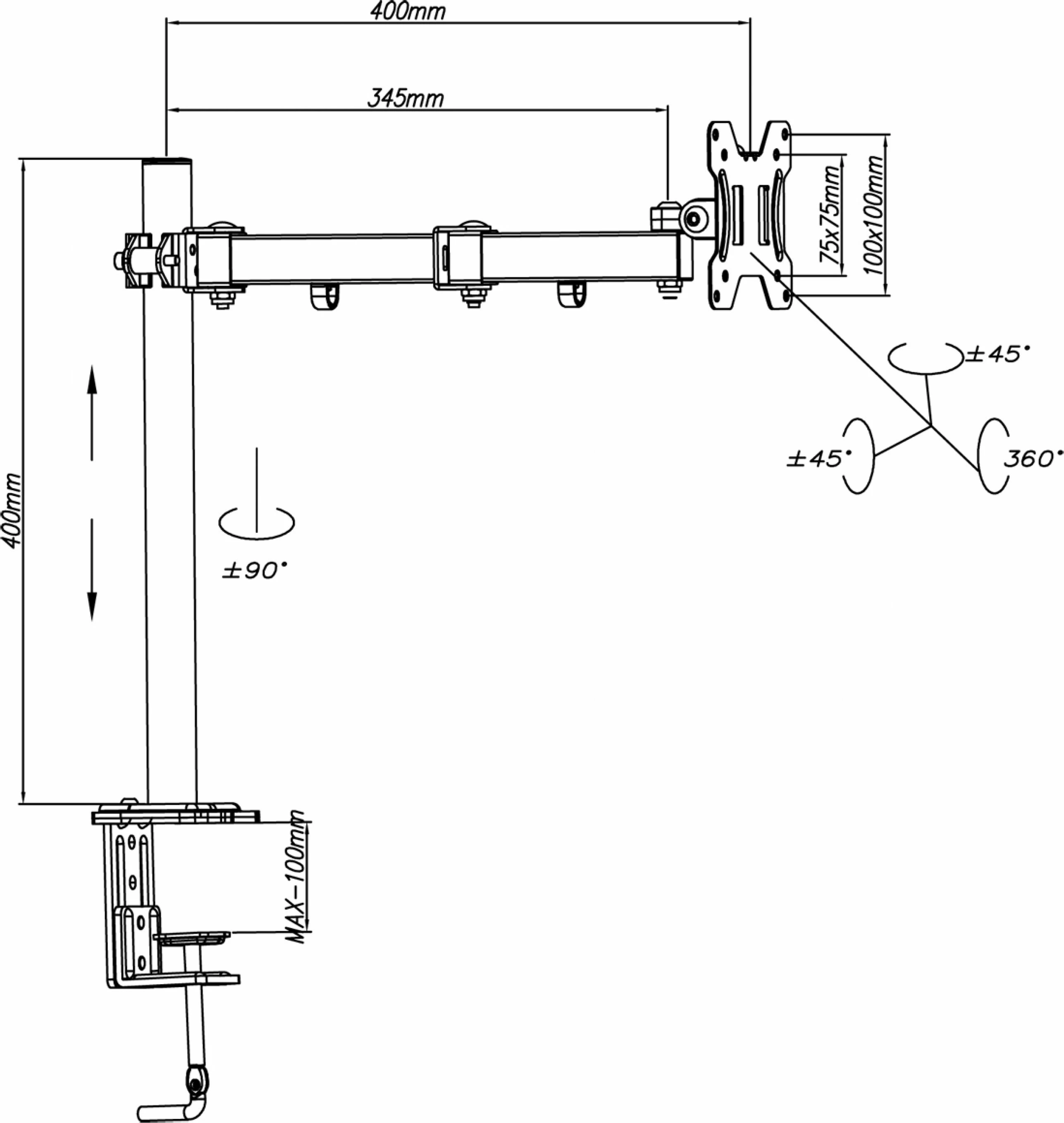 Mbajtës tavoline për monitor Art RAMM L-01XS 13-32\" deri 8 kg VESA 75x75/100x100 Pivot, i zi