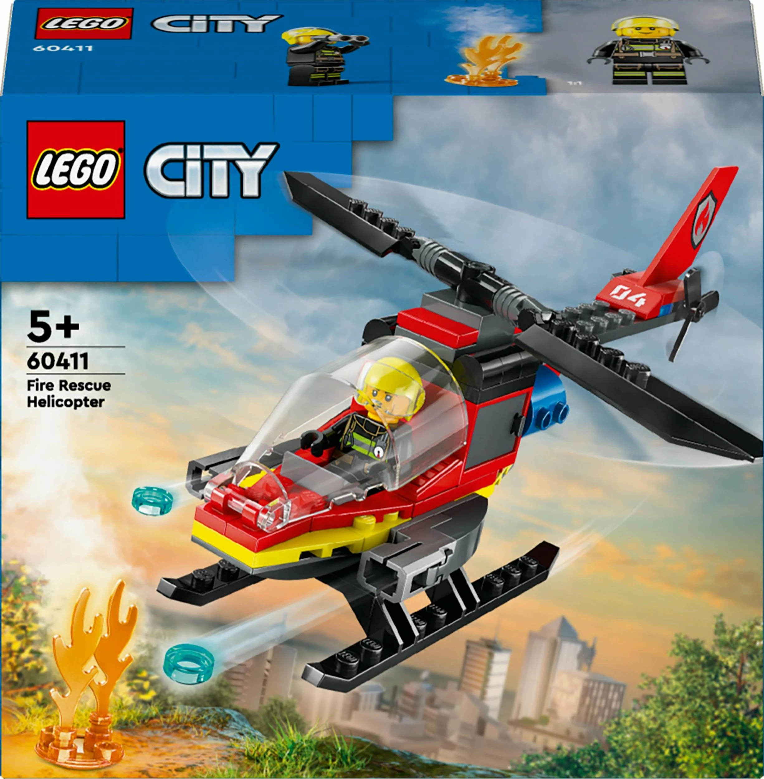 Set LEGO City LEGO Fire Rescue Helicopter 60411, 85 pjesë, 1 minifigurë, kuqe/zezë