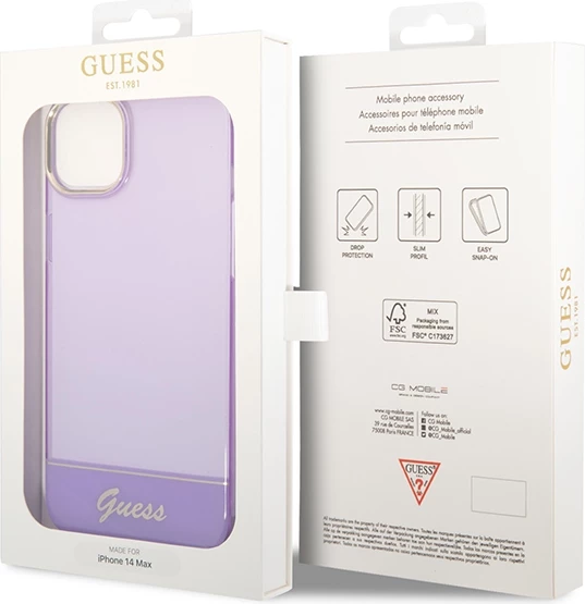 Mbështjellës Guess GUHCP14MHGCOU për iPhone 14 Plus 6.7", vjollcë, hardcase translucent