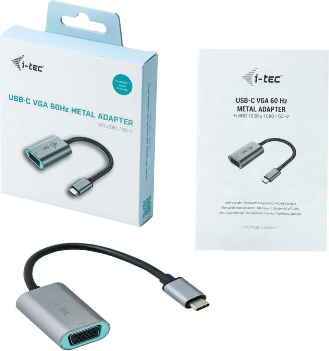 Adapter USB-C në VGA I-Tec, metalik, 0.15m, gri