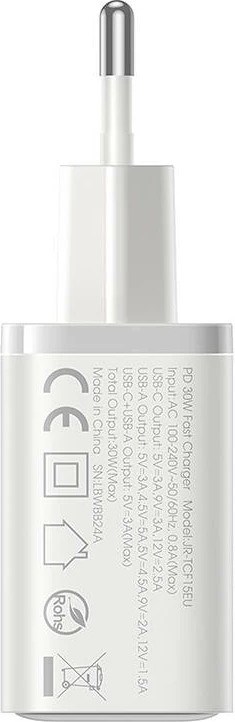 Karikues Joyroom JR-TCF15 me dy porta (USB-A + USB-C), 30W, i bardhë