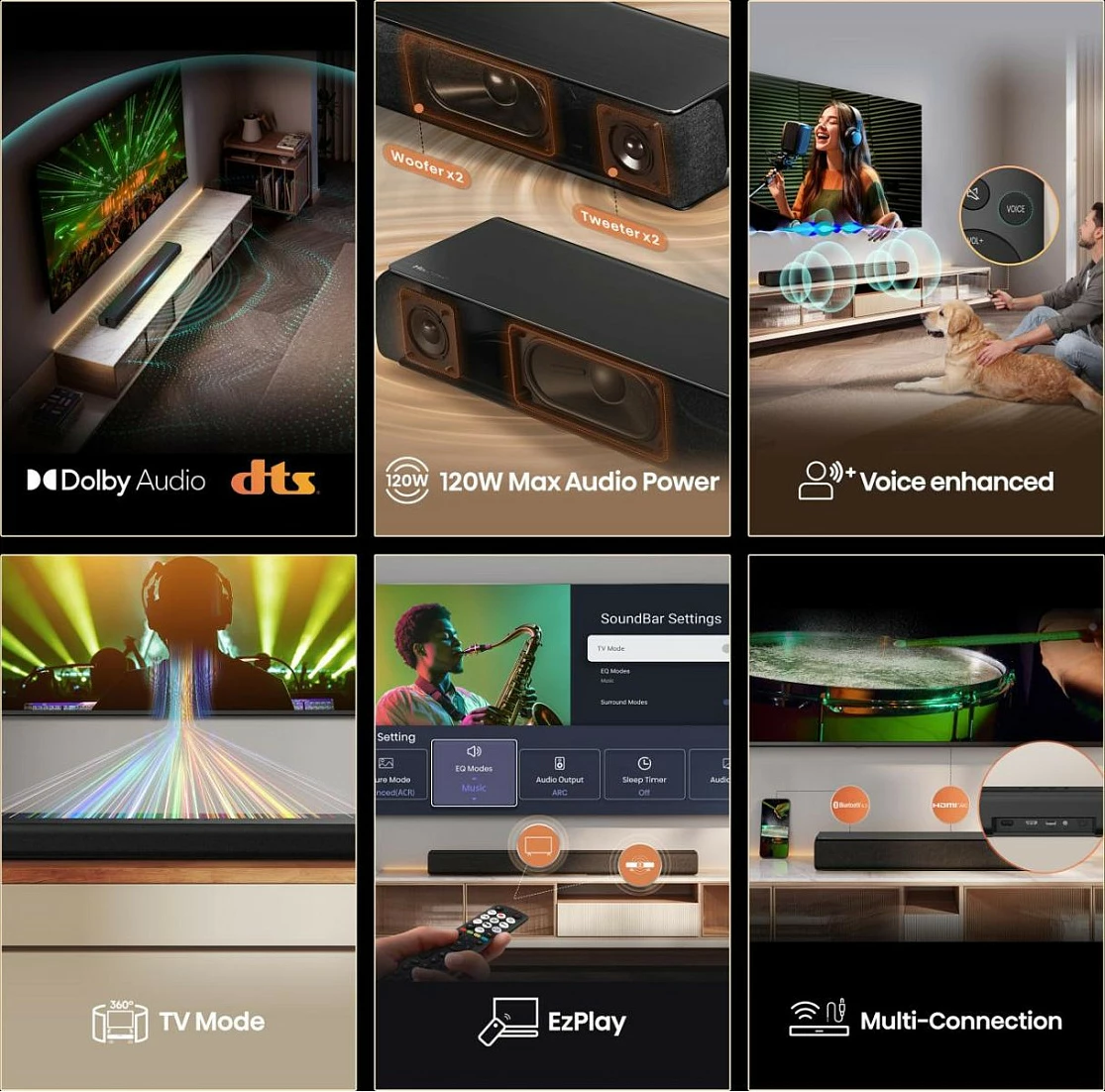 Soundbar Hisense HS1000, 2.0, 120 W, Bluetooth 5.3, HDMI ARC, e zezë