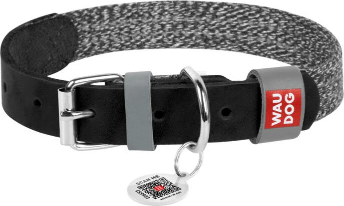 Qafore për qen Waudog, S, lëkurë natyrale dhe material i ricikluar, 15 mm, e zezë