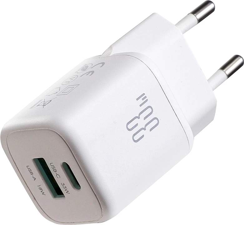 Karikues muri Joyroom JR-TG7 33W USB-A + USB-C, me kabllo USB-C në USB-C 1m 60W, i bardhë