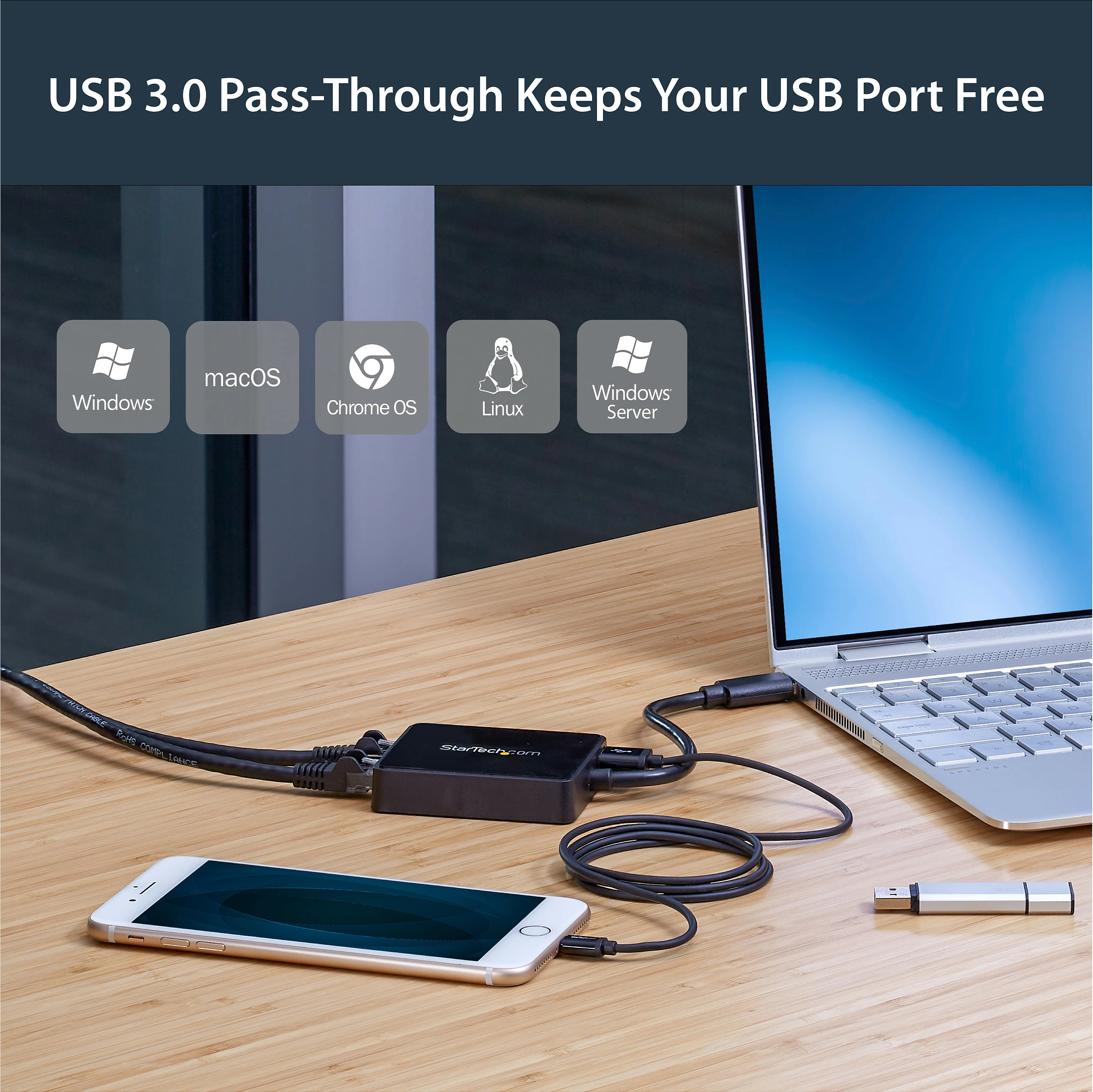 Adapter rrjeti StarTech USB 3.0 në 2x Gigabit Ethernet me port USB 3.0 pass-through, i zi