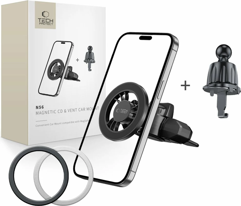 Mbajtës magnetik për celular Tech-Protect N56 me MagSafe, për makinë, i zi