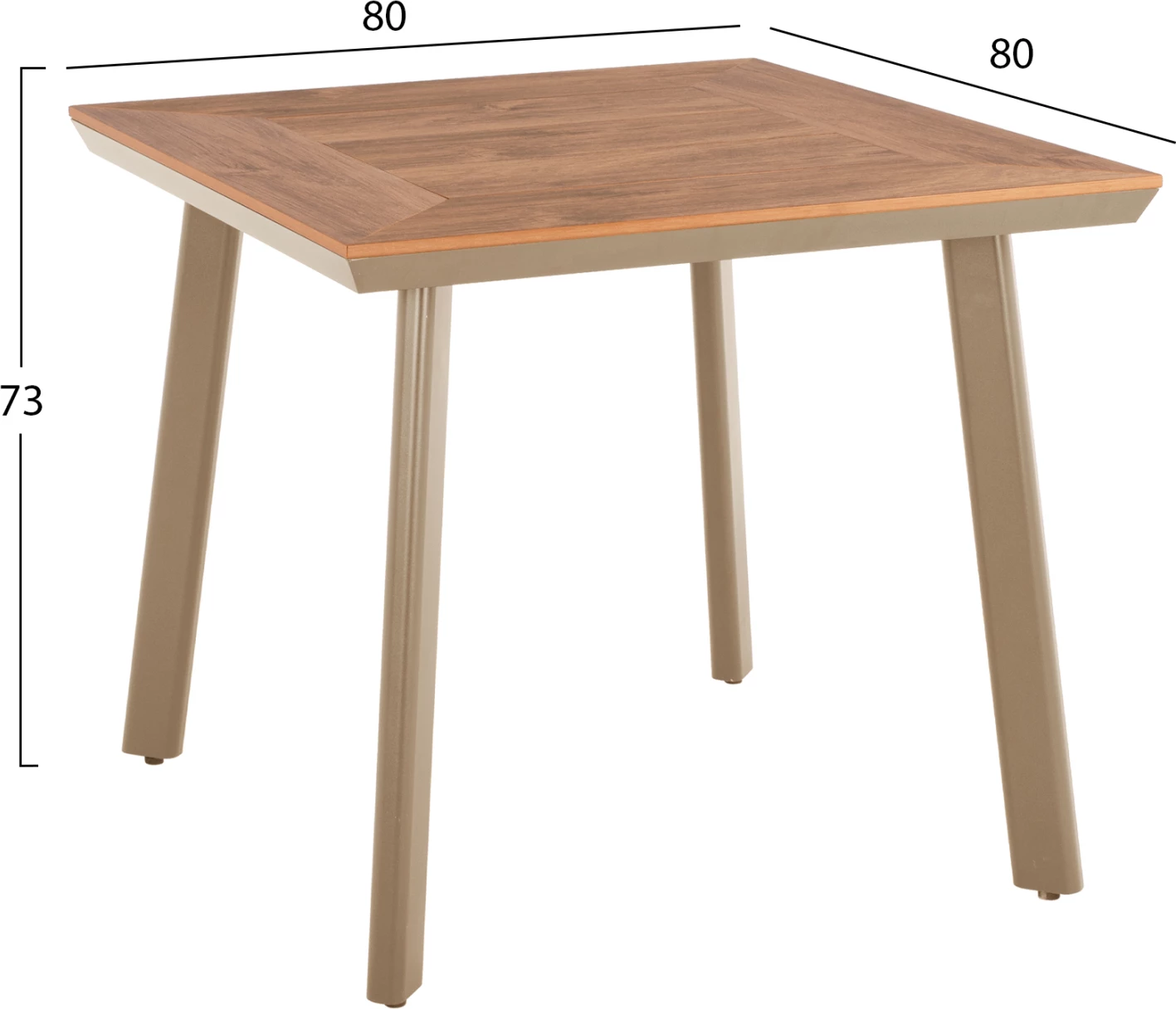 Tavolinë katrore ngrënieje, alumin, ngjyrë kapuçino, sipërfaqe polywood, 80x80x73cm