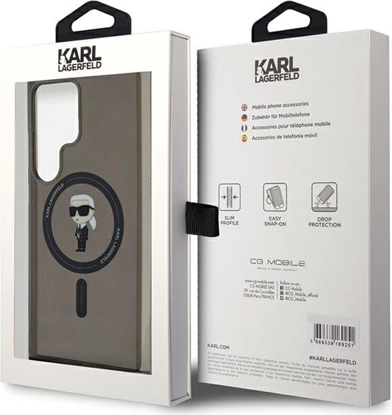 Mbështjellës Karl Lagerfeld IML Ikonik MagSafe për Samsung Galaxy S24 Ultra, i zi