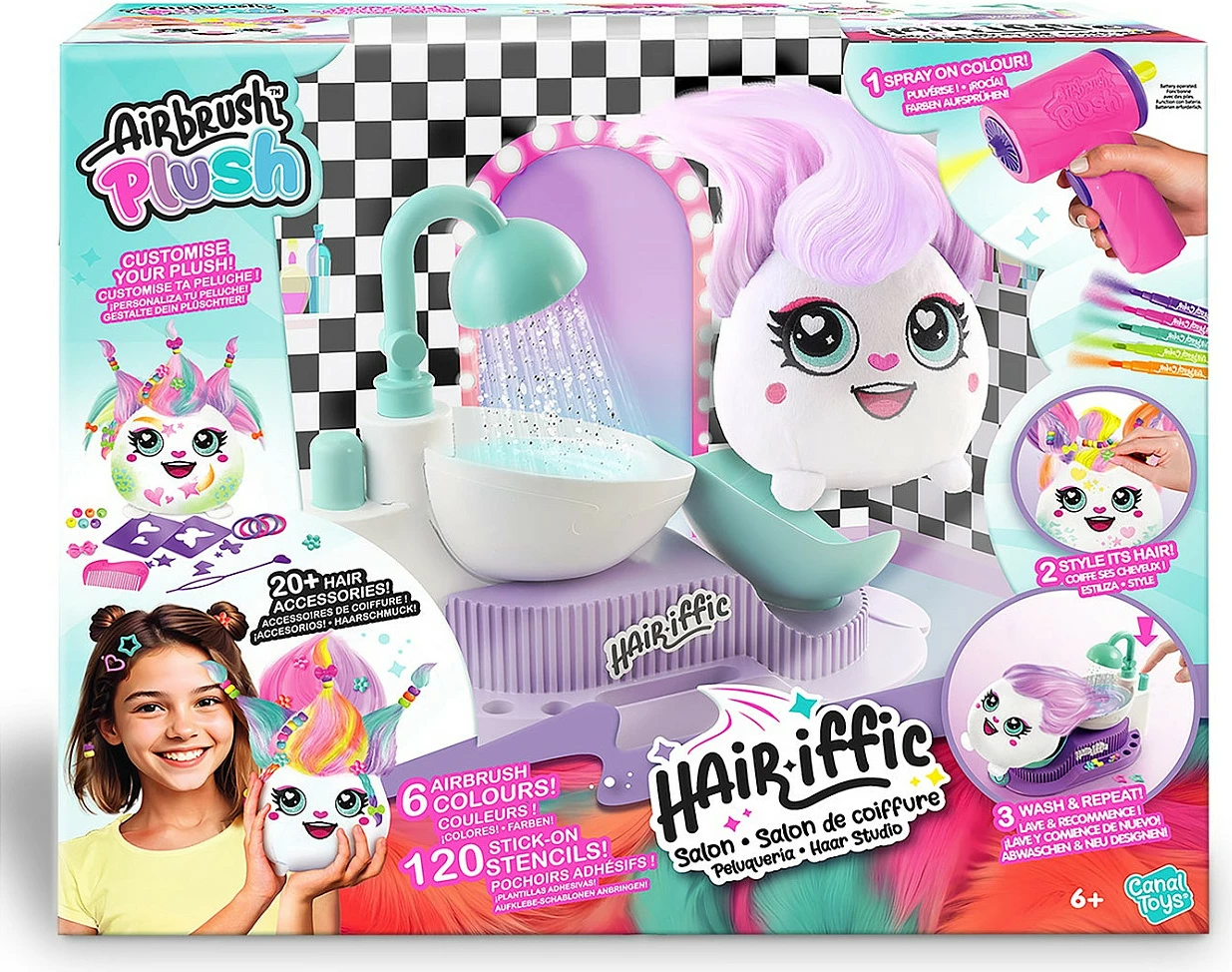 Set lodër sallon stilimi flokësh Canal Toys Airbrush Plush AIR 044, 148 pjesë, për fëmijë 6+, shumëngjyrësh