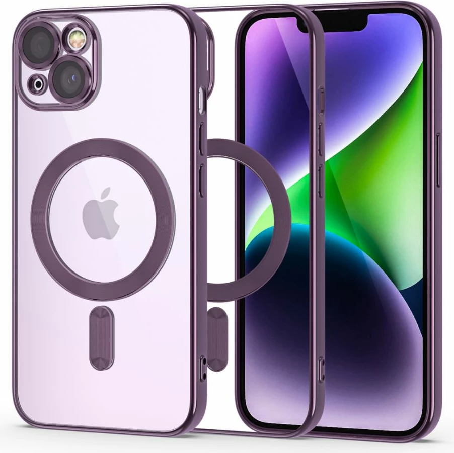 Mbështjellës Tech-Protect MagShine Line për iPhone 14, MagSafe, Transparent/Vjollcë