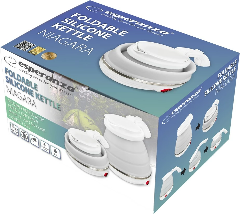 Ibrik elektrik portativ Esperanza Niagara EKK023, 0.5L, silikon, i bardhë