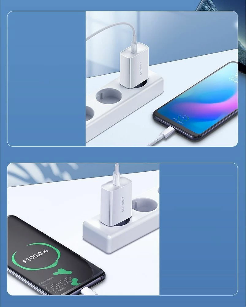 Karikues Ugreen CD137 18W 1x USB-C PD/QC 3A argjendtë/bardhë