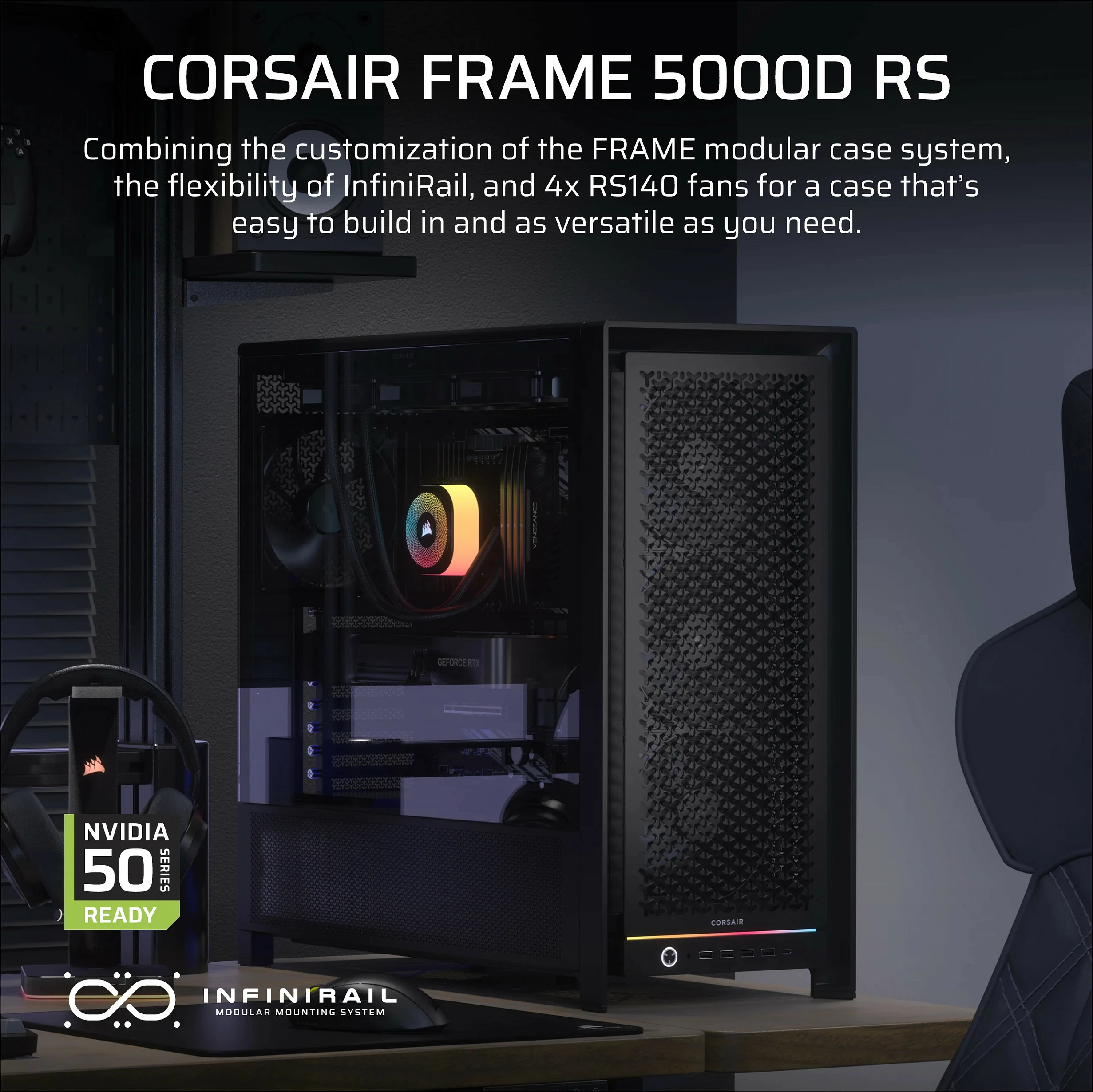 Kasë Corsair FRAME 5000D RS, Midi Tower, ATX/EATX/micro ATX/Mini-ITX, xham i temperuar, e zezë