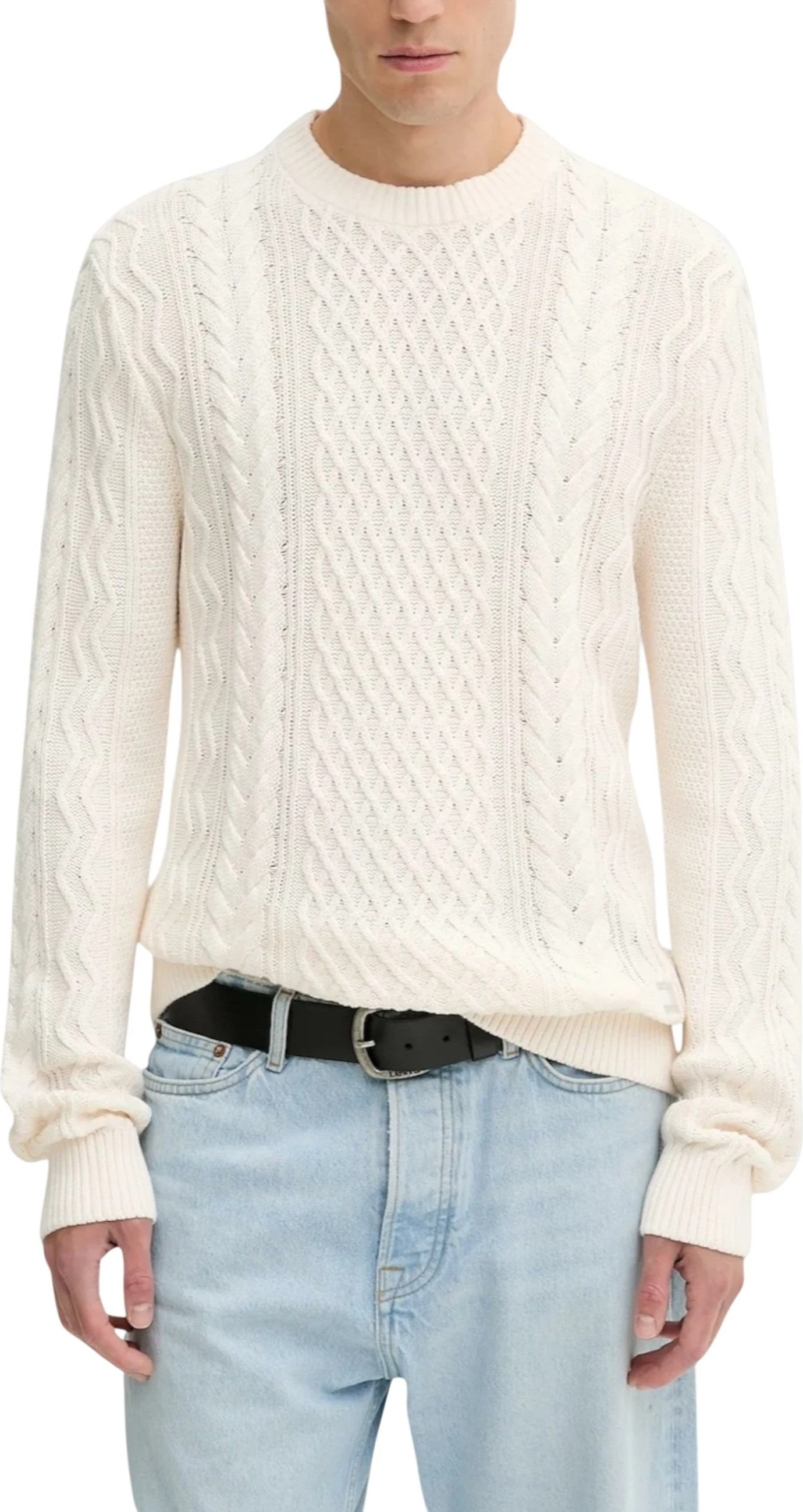 Xhemper për meshkuj Tommy Hilfiger Jeans TJM SLM Badge Cable DM0DM22101, krem