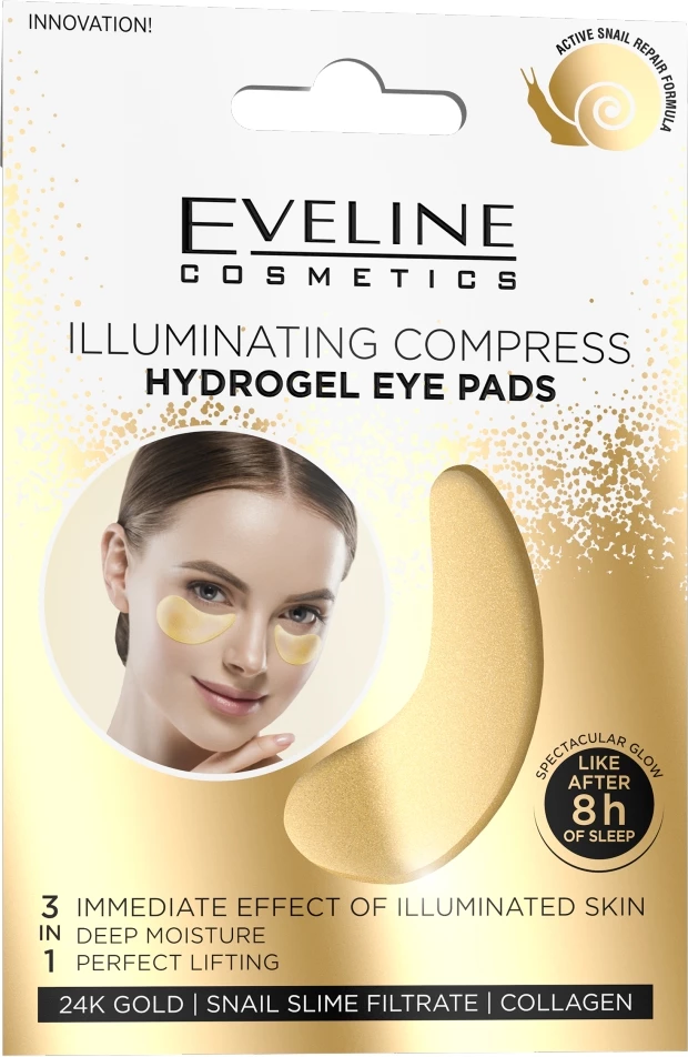 Pllaka hidrogel për sy Eveline Cosmetics Illuminating për femra, 2 copë