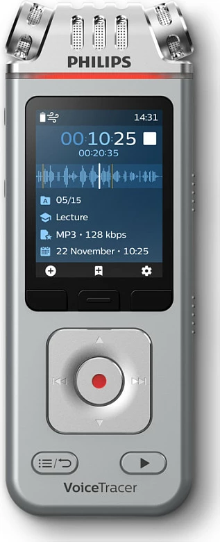 Diktafon digjital Philips VoiceTracer DVT4115, 8GB, 36h, Stereo, MP3/WAV, ekran 2", gri