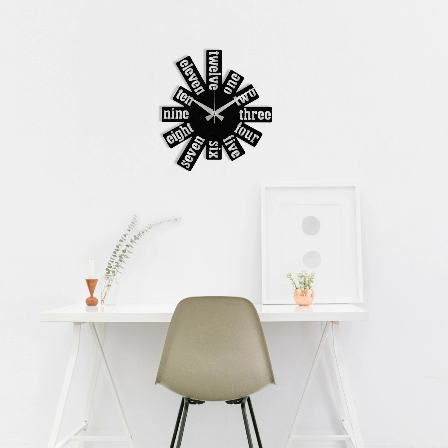Orë muri dekorative metalike, Wallity, Enzoclock - S020, e zezë, 48x48cm