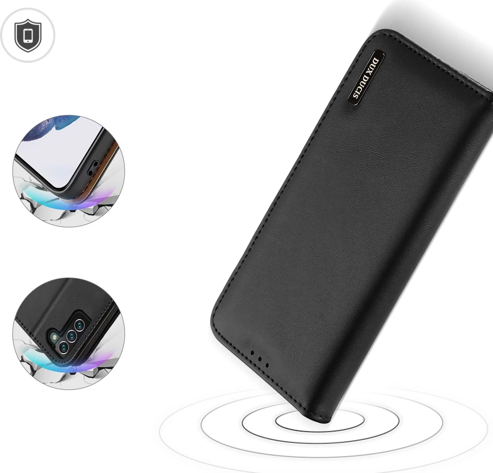 Mbështjellës Dux Ducis Hivo për Samsung Galaxy S22+, lëkurë natyrale, me xhepa, i zi