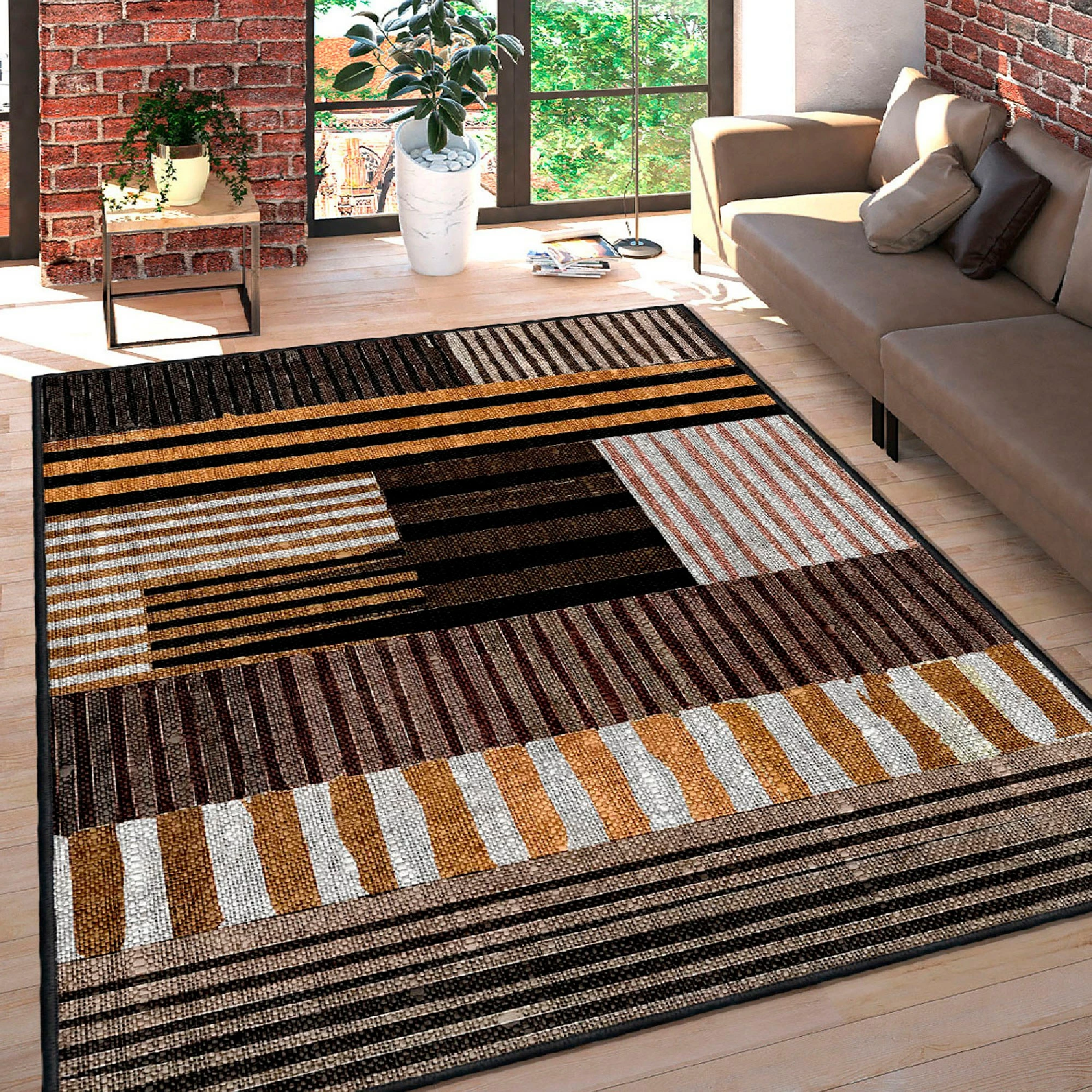 Qilim pambuku, ngjyra të bardhë, portokalli, kafe, e zezë, 160x230cm, Conceptum Hypnose, Woosonıl096
