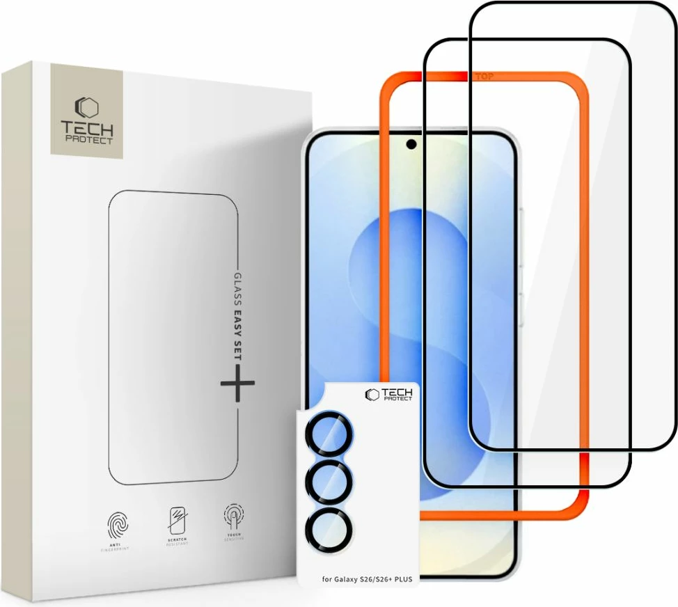 Set mbrojtës xhami i kalitur Tech-Protect Easy Set+ për Samsung Galaxy S26, 3-pack, i zi