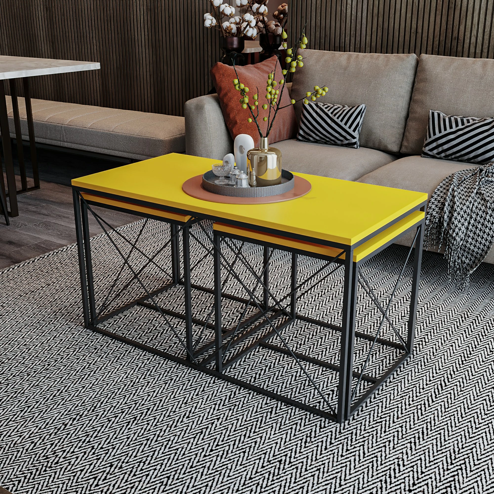 Set tavolinash kafeje Skye Decor, Defne, e verdhë