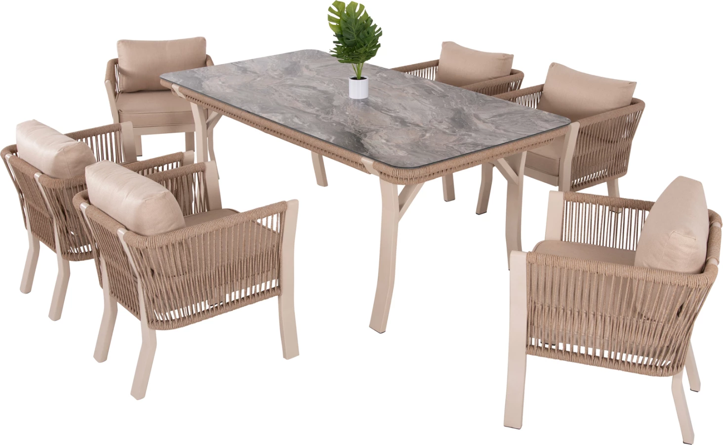 Set kopshti tavolinë & karrige DRIMM FH6119.01, 7 pjesë, bezhë