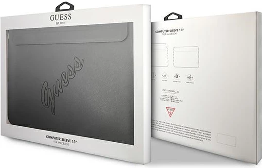 Mbështjellës Guess Saffiano Script për laptop 13", eko-lëkurë, zi