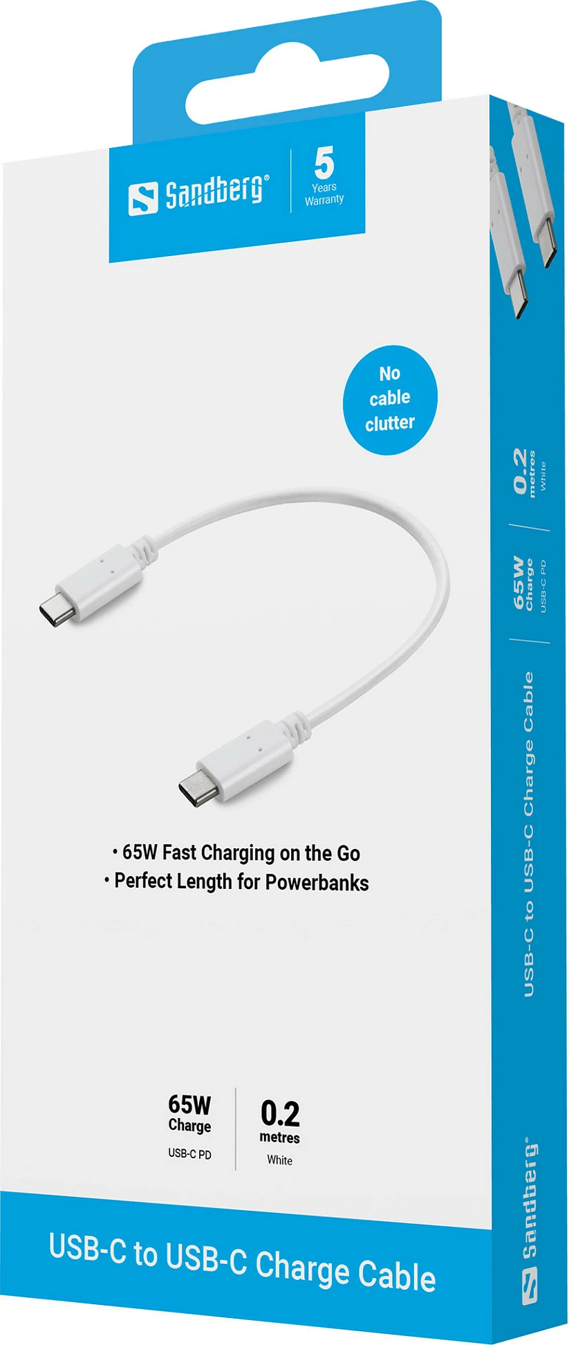 Kabllo USB-C SANDBERG 0.2m, USB-C në USB-C, e bardhë