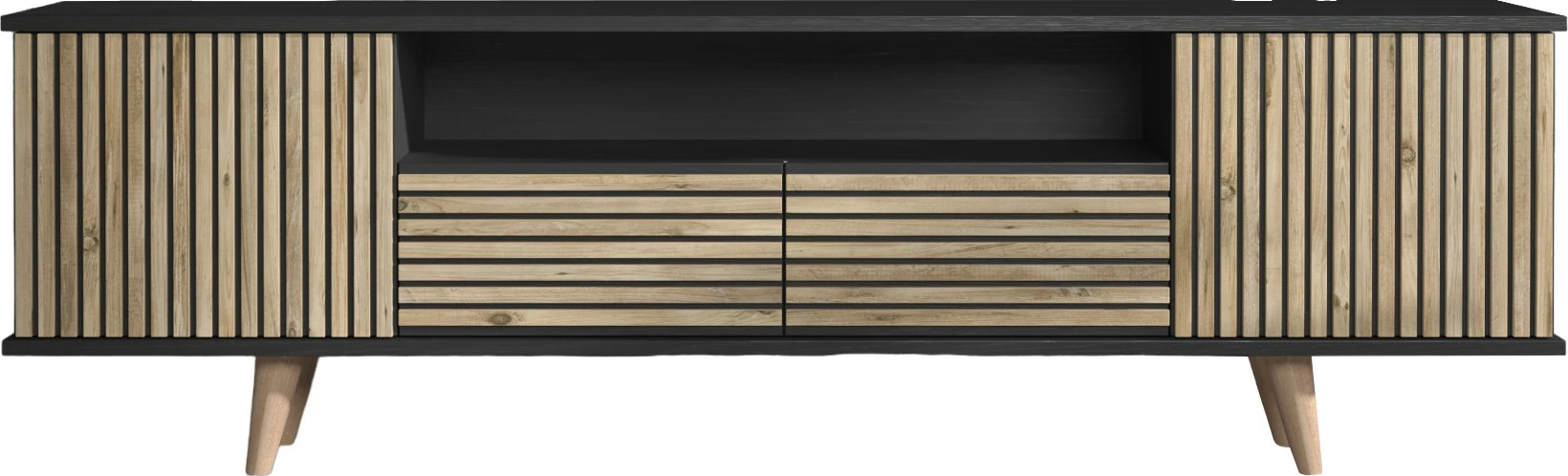 Komodë TV Hanah Home, FRN-9000, ngjyrë druri, e zezë, Atlantic Pine, 180x55x35cm