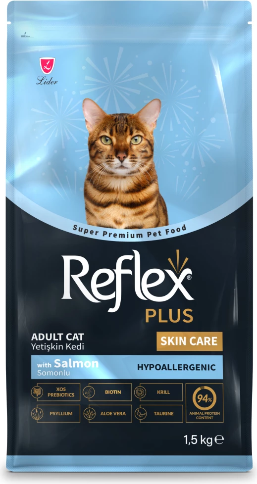 Reflex Plus Hipoalergjik Kujdesi për Lëkurën me Salmon për Macet e Rritura 1,5kg