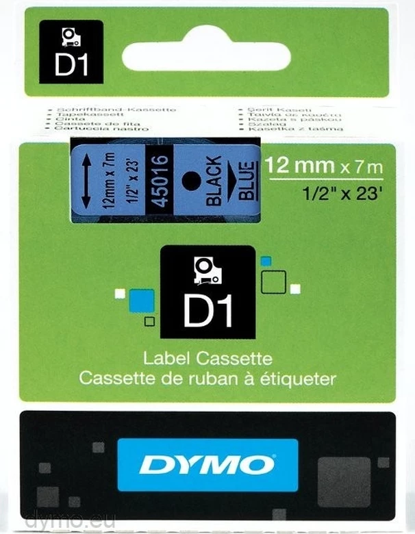 kasetë etiketimi Dymo D1 45016 / S0720560 12mm x 7m, e zezë mbi blu