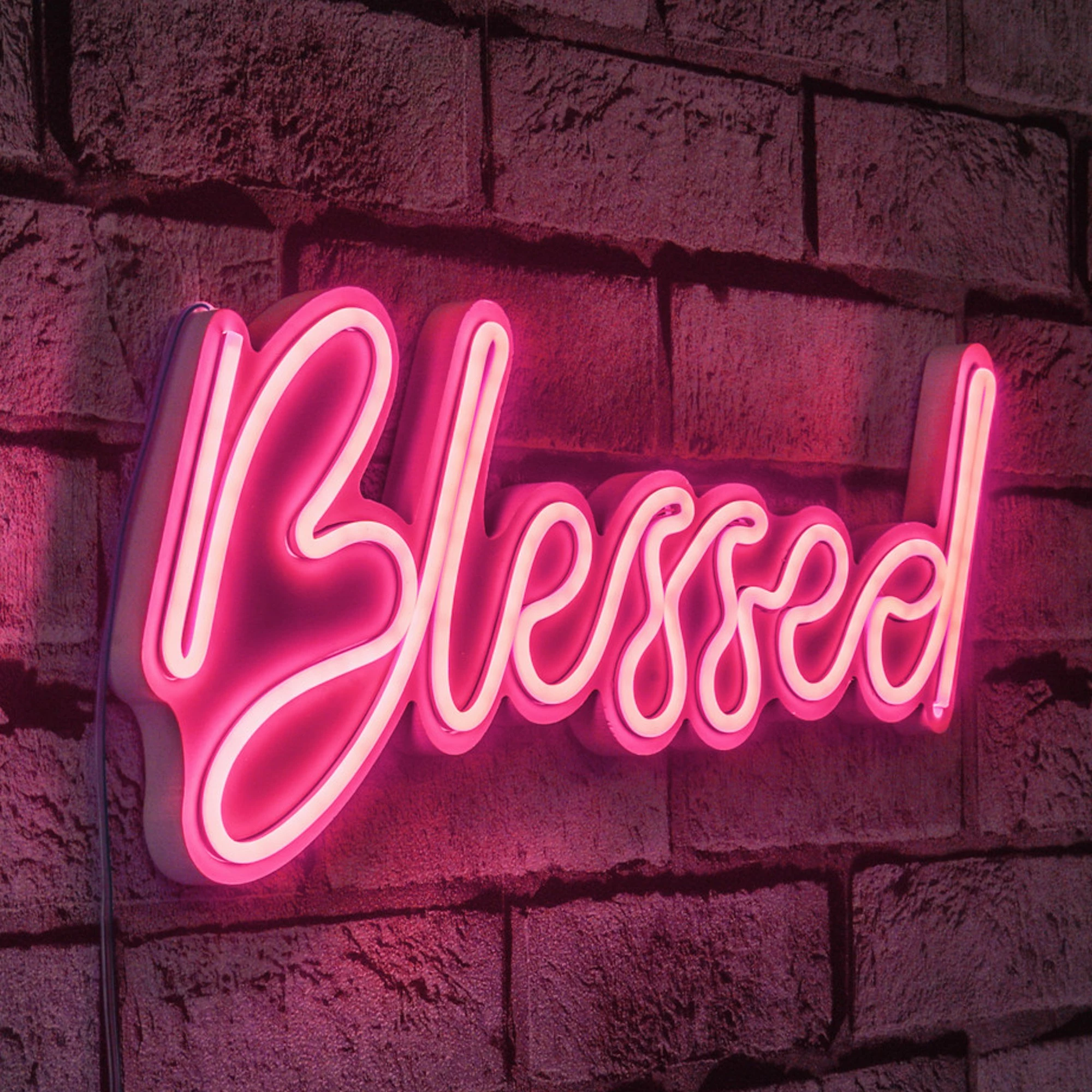Dritë dekorative LED në mur, plastikë, 'Blessed', ngjyrë rozë