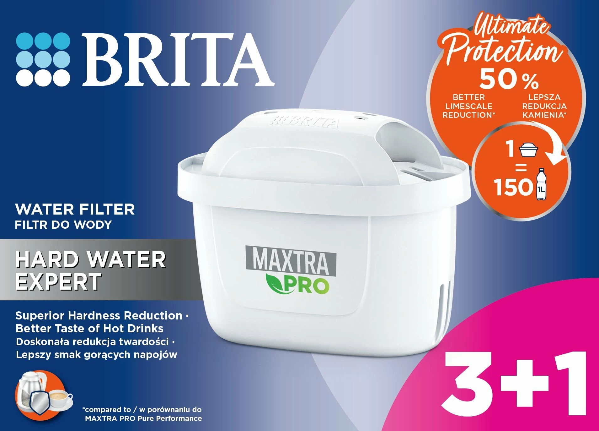Kartrixh filtri uji Brita MAXTRA PRO Hard Water Expert 150 L, 4 copë (3+1)