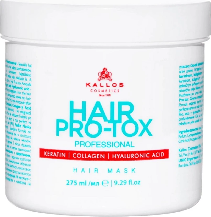 Maskë për flokë Kallos Hair Pro-Tox për femra, 275ml
