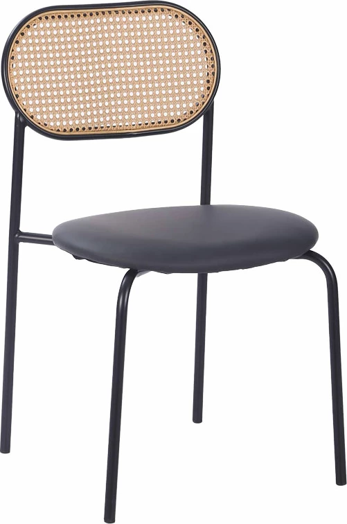 Karrige James pe rattan bezhë-pu e zezë-metal natyral