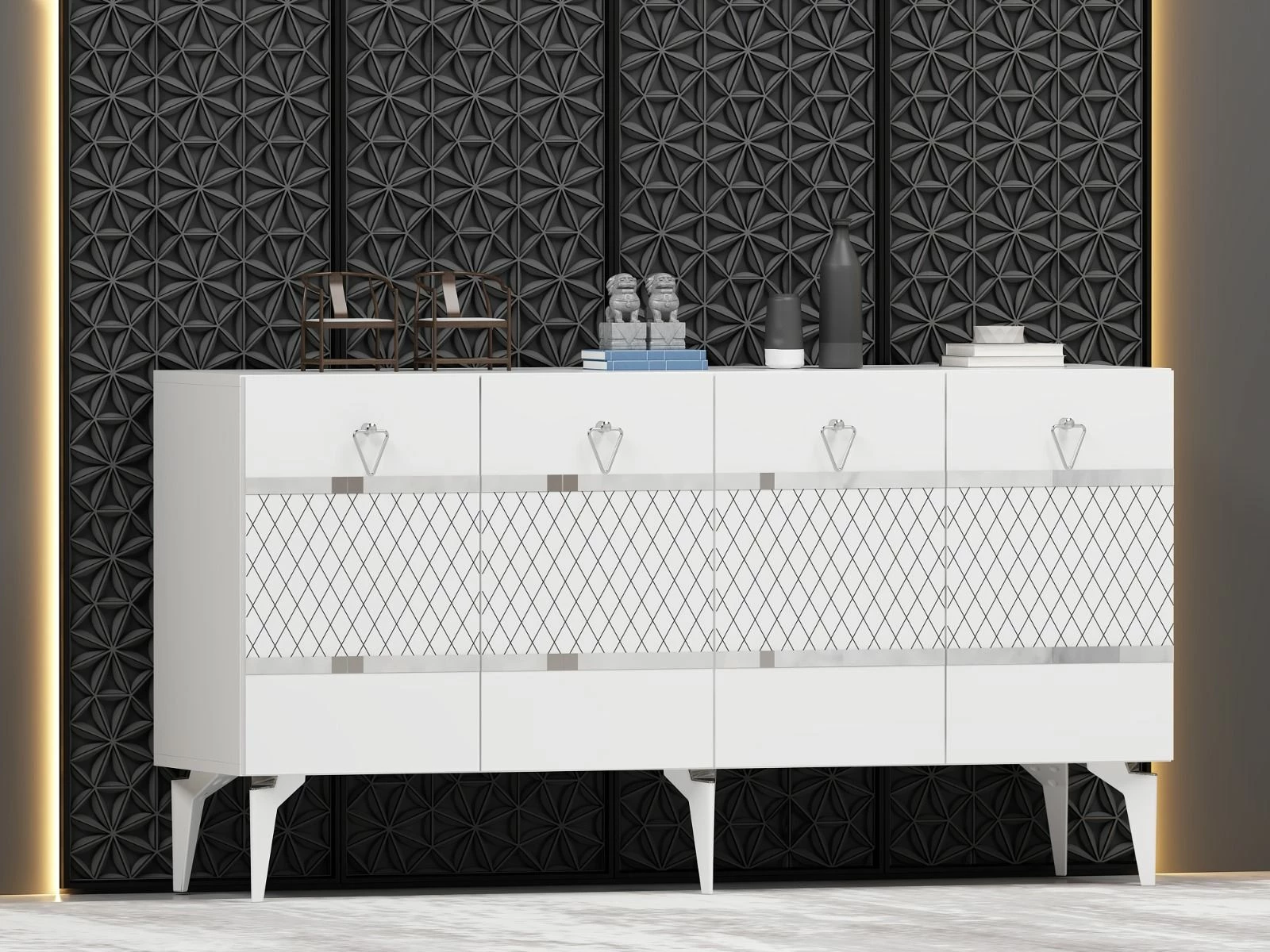 Konsol Skye Decor, ngjyrë e bardhë dhe argjendtë, Pelin