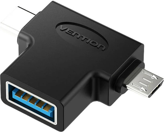 Adapter OTG Vention CDIB0, USB 3.0 në USB-C dhe Micro USB, i zi