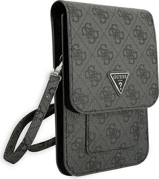 çantë smartphone/portofol Guess GUWBP4TMGR 4G Triangle, lëkurë artificiale, 17.5×11.5 cm, me rrip të heqshëm, e zezë