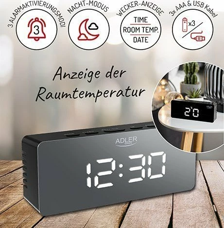 Orë alarmi digjitale Camry AD 1189B, LED display, USB, e zezë