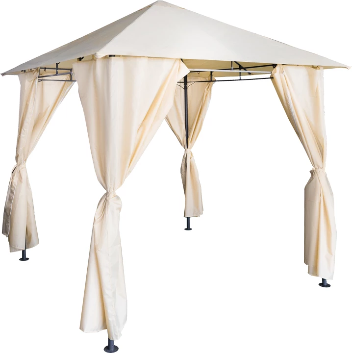 Tendë kopshti me kornizë metalike të zezë, pëlhurë bezhë, 2.5x2.5m