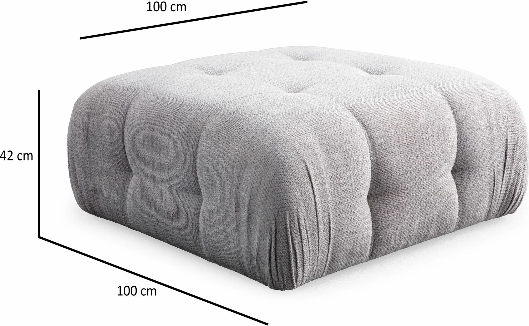 Këndare Amaris, 3 vende me pouffe, ngjyrë gri e çelët