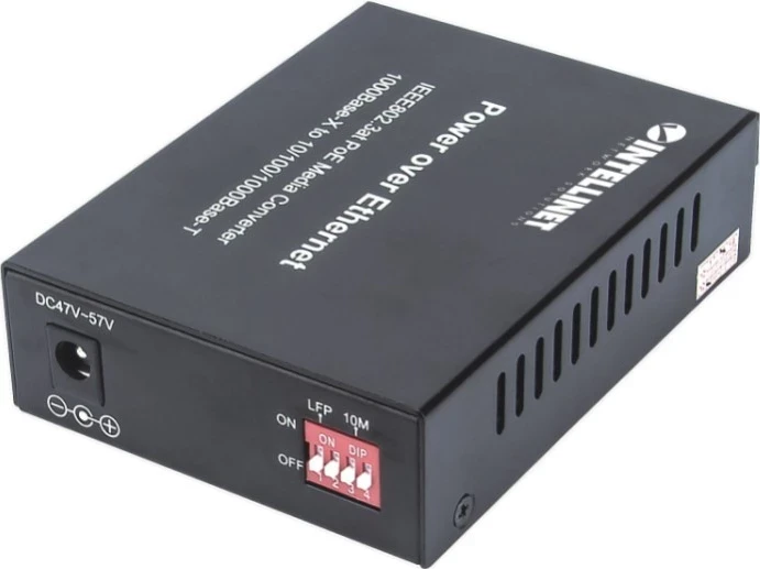 Konvertues Medial dhe Injektor PoE+ Intellinet 508209, 1000Base-T RJ45 / 1000Base-LX SC SM