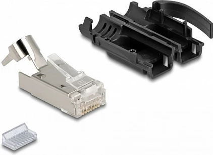 Prizë modulare RJ45 DeLOCK Cat.6A, 25 copë, SF/UTP (S-FTP), e zezë/argjendtë