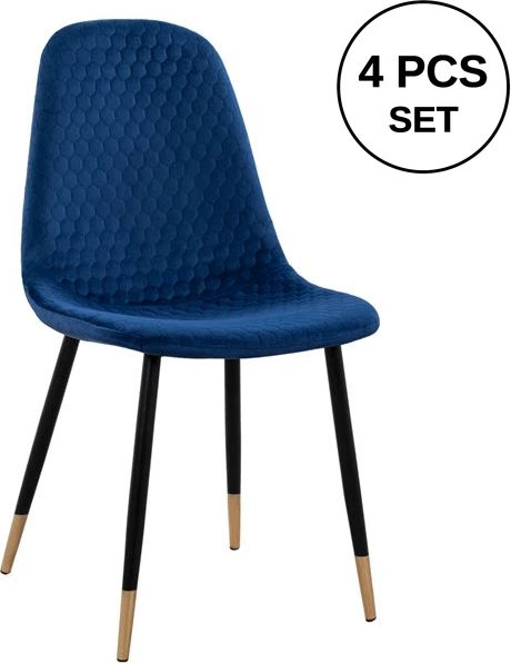Karrige Lucille FH8552.08 prej kadifeje blu me kornizë metalike 45x56x81cm, set prej 4 copë
