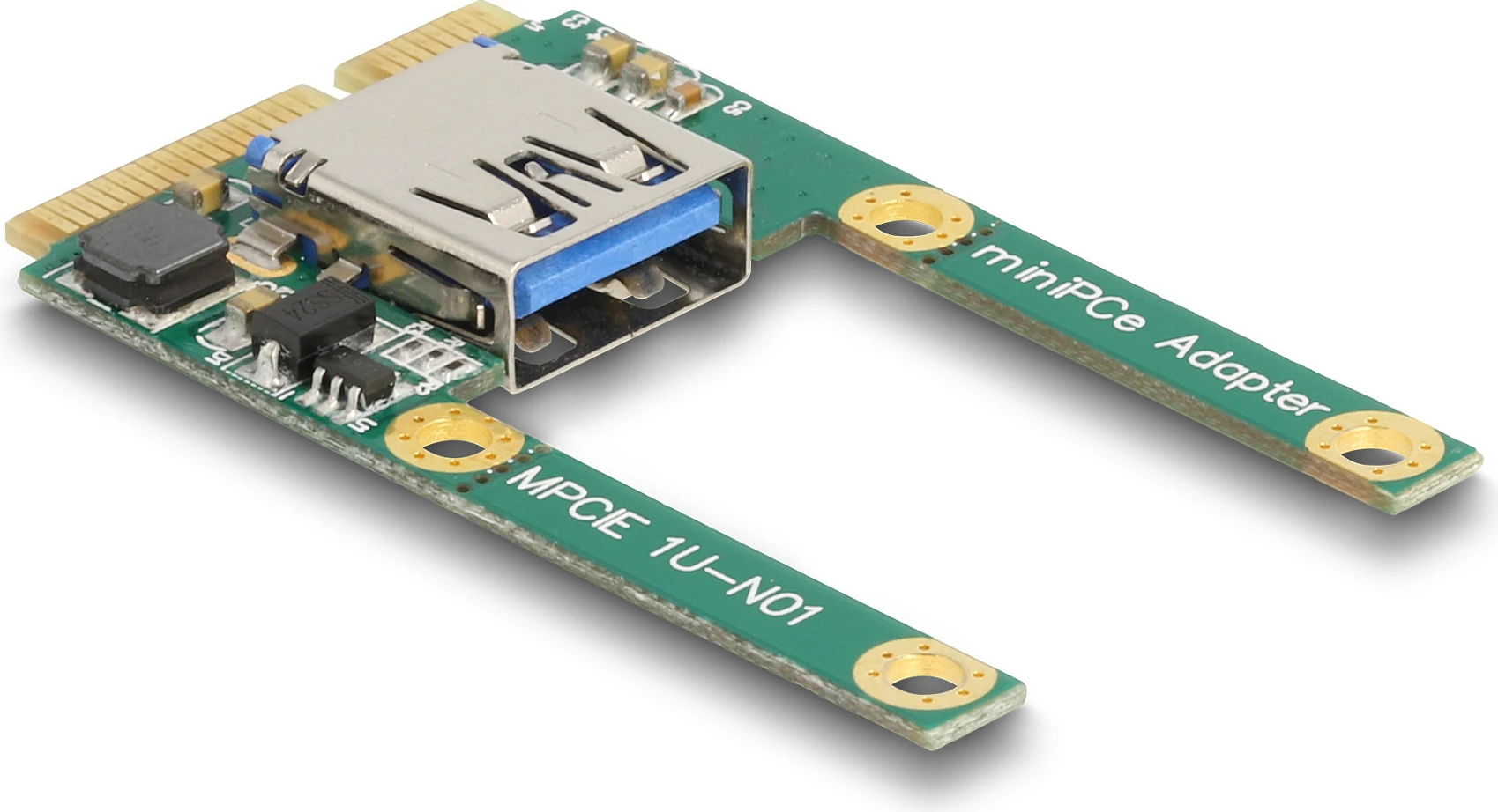 Adapter Mini PCIe DeLOCK mPCIe-USB 2.0, 1x USB Type-A, full size/half size, i gjelbër