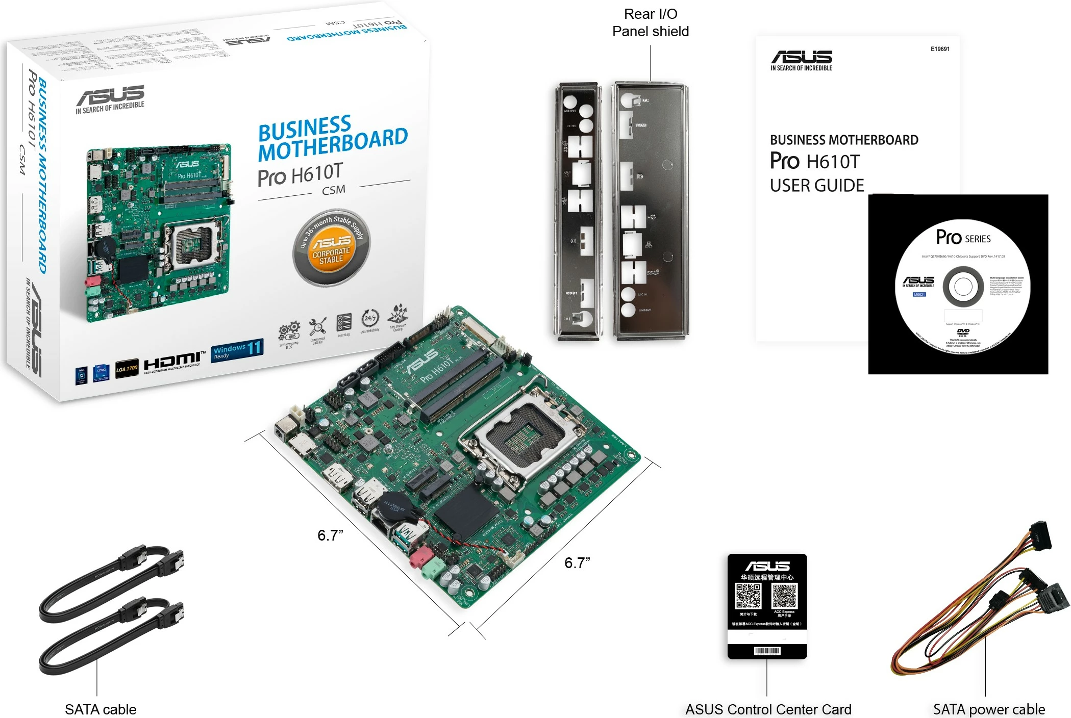 Pllakë amë ASUS Pro H610T-CSM, LGA 1700, DDR5-SDRAM, mini ITX