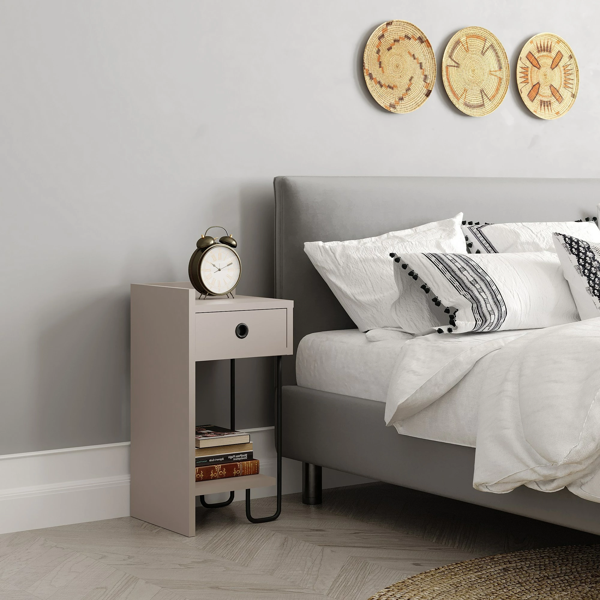 Komodinë anës krevati Skye Decor, Sirius majtas, ngjyrë moka e çelët