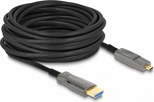 Kabëll HDMI DeLOCK Active Optical 5n1, 10 m, 8K@60Hz, Micro HDMI (Type D) në HDMI (Type A), zi/gri