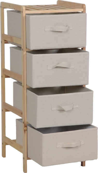 Komodë me 4 sirtarë, dru bredhi, material tekstili, ngjyrë natyrale-bezhë, 34.5x36.5x86cm