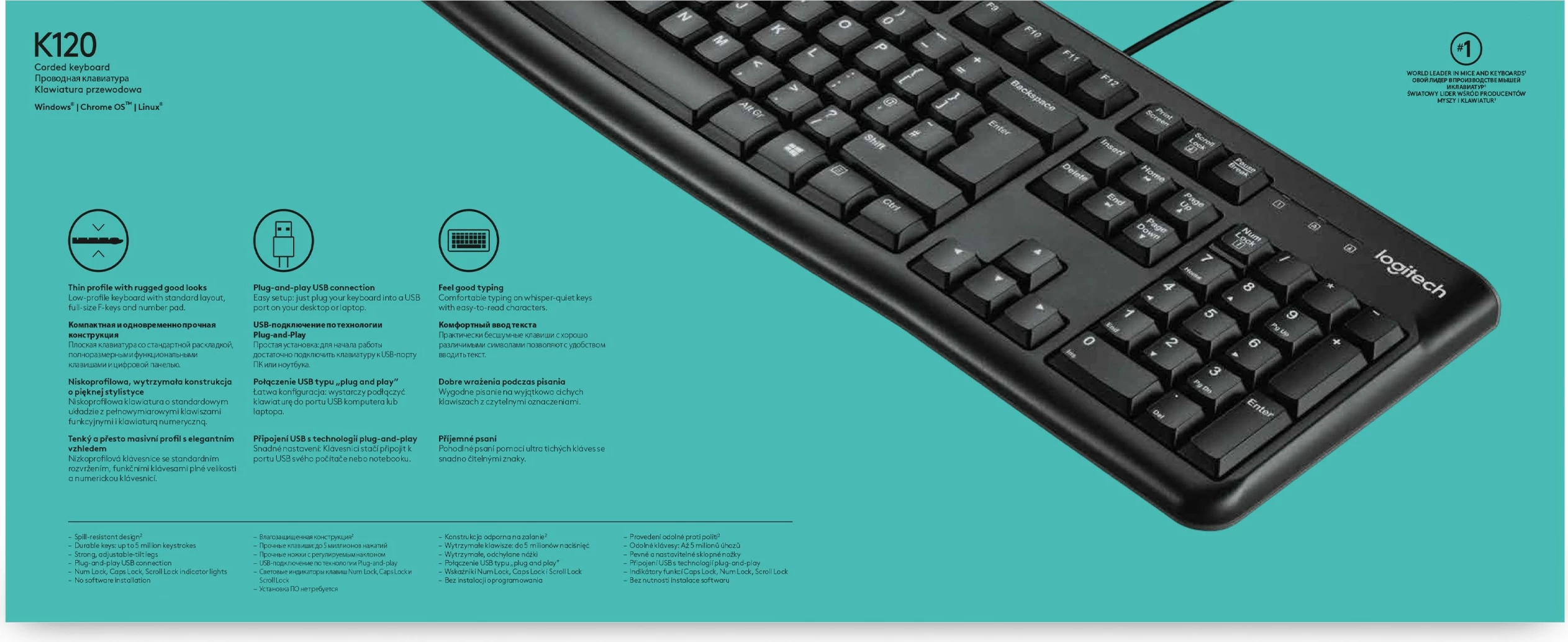 Tastierë Logitech K120, full-size, me kabllo, USB, AZERTY, e zezë